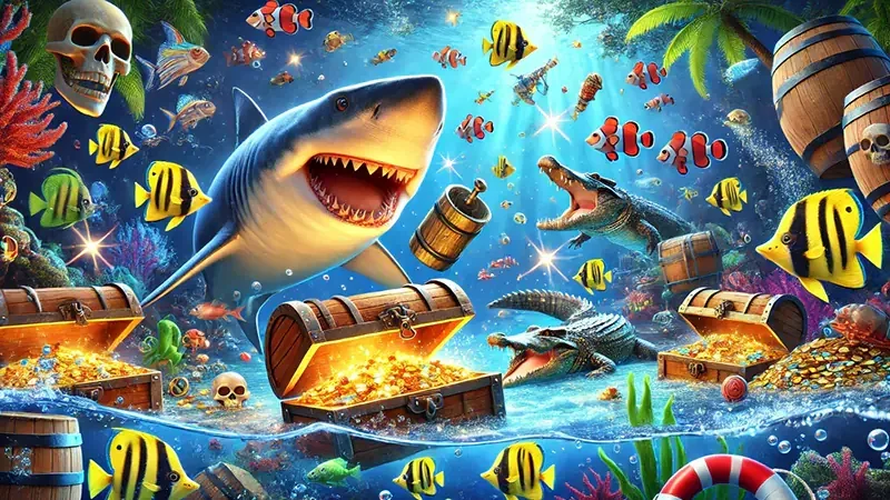 Visual permainan arcade tembak ikan MENYALA78 di perangkat mobile
